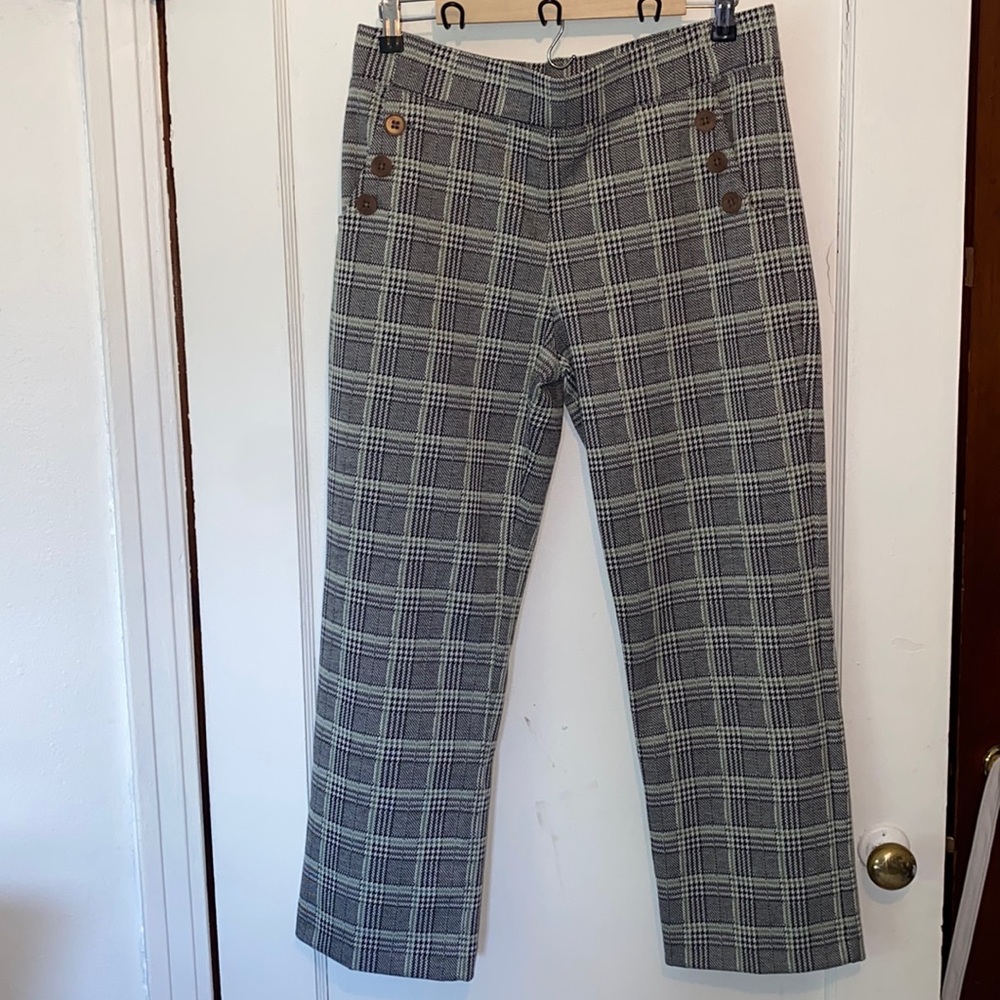 Betabrand plaid pull on dress pants with buttons